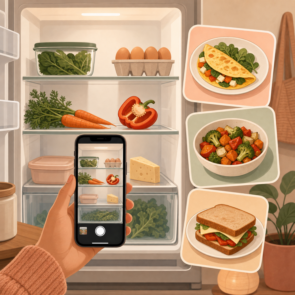 Obtenir trois idées de repas depuis une photo du frigo