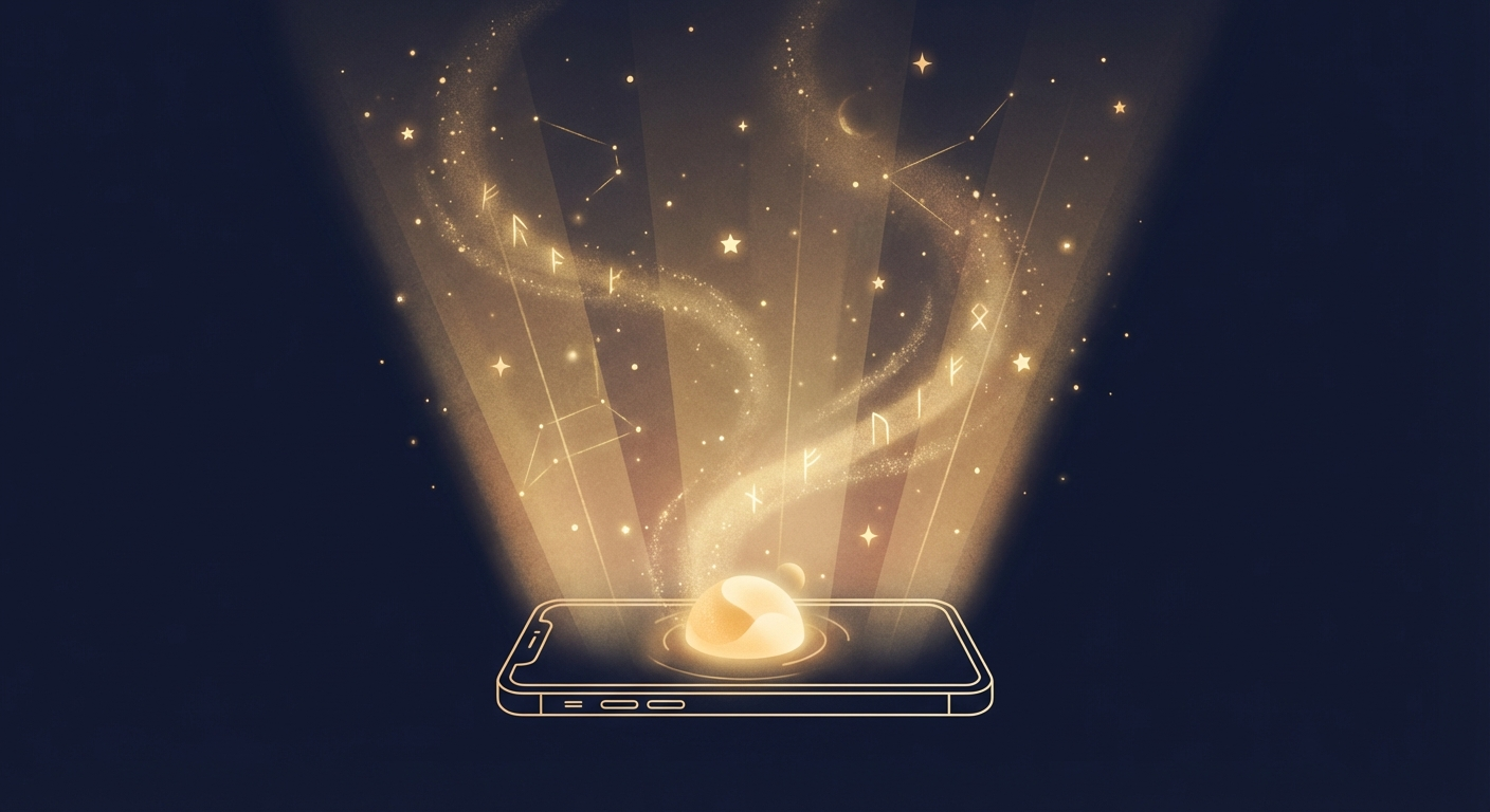 Minimalist magical smartphone flashlight illustration