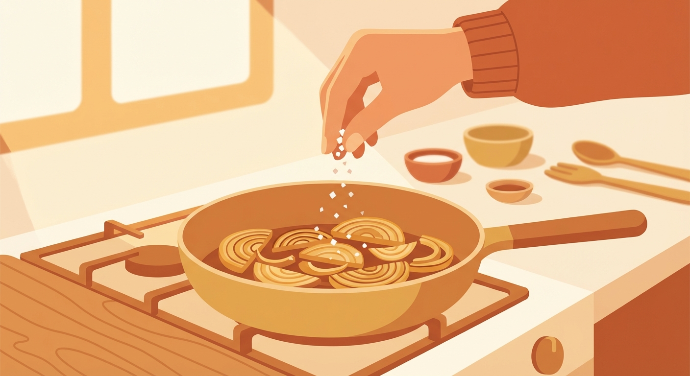 Oignons salés qui caramélisent dans la poêle