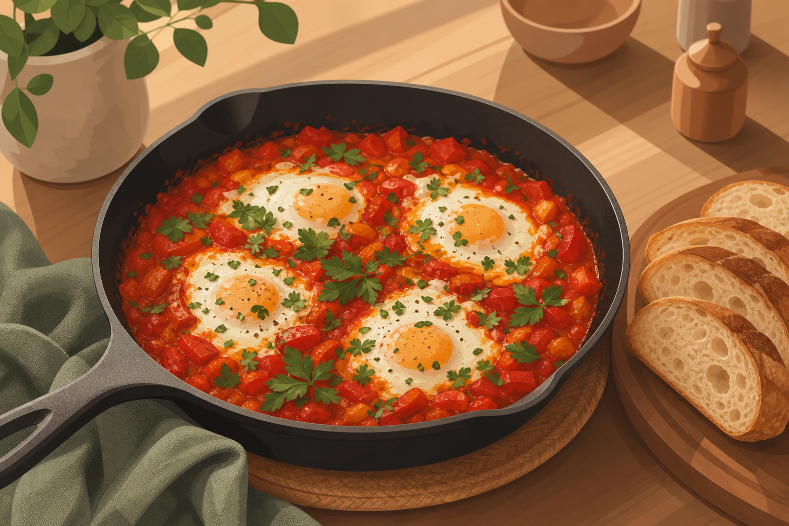 Shakshuka in 15 minuten: Eieren in tomatensaus